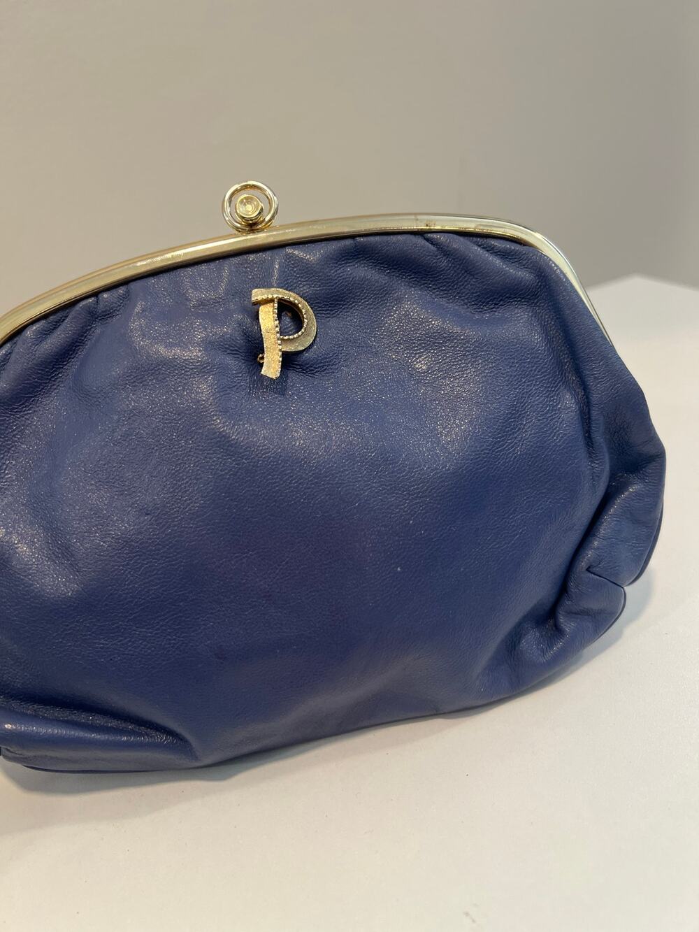 Vintage 1950s-1960s Clutch Purse with Kiss Lock Blue and Gold JL